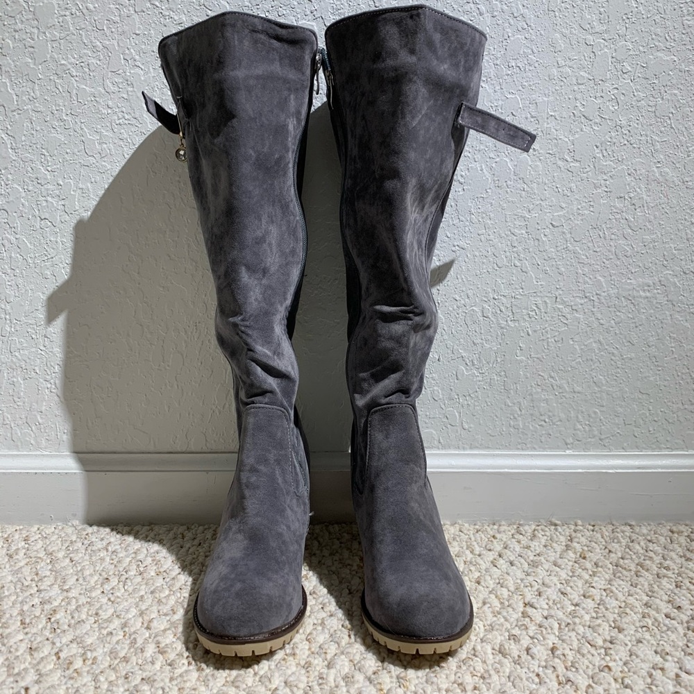 Gray Slouch Knee High Boots- Size 7.5